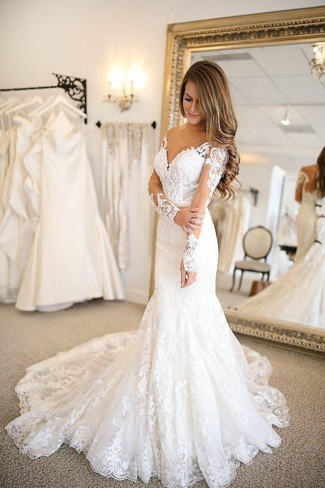 Sexy Mermaid Long Sleeves Lace Sweetheart 2021 Wedding Dresses