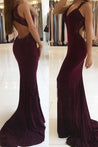 2021 Sexy Grape Sweetheart Backless Mermaid Spandex Long Prom Dresses