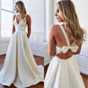 Satin A Line Bowknot Back Halter Natural Waist Sweep Train Wedding Dresses 2021