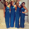 Royal Blue Column Ruffle One Shoulder Chiffon Long Bridesmaid Dresses / Gowns