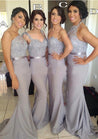 Sheath Silver Sequins Chiffon Long Bridesmaid Dresses / Gowns