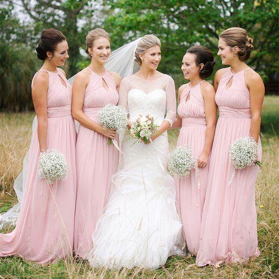 Chiffon A Line 2021 Cheap Pink Bridesmaid Dresses