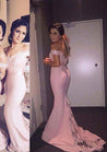 2021 New Arrival Mermaid Pink Off The Shoulder Lace Long Bridesmaid Dresses / Gowns