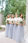 2021 Newly A Line Tulle Lavender Lace Top Bridesmaid Dresses