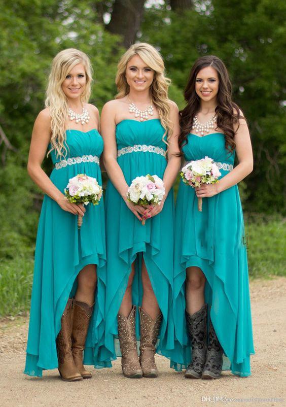 2021 New Arrival A Line Chiffon Teal High Low Short Bridesmaid Dresses / Gowns