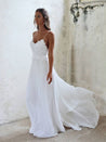 A Line Spaghetti Straps Backless Lace White Beach Wedding Dresses, White Backless Lace Long Prom Dresses, White Formal Dresses