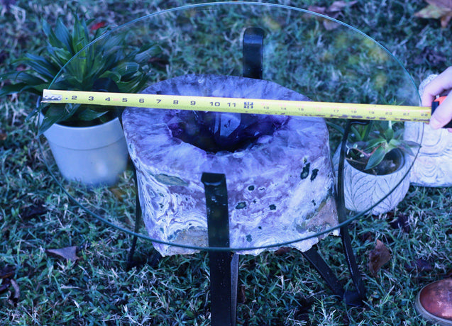 Amethyst Geode Table Natural Geode Exposure 22.00 Iron Stand Custom Glass GG-20s