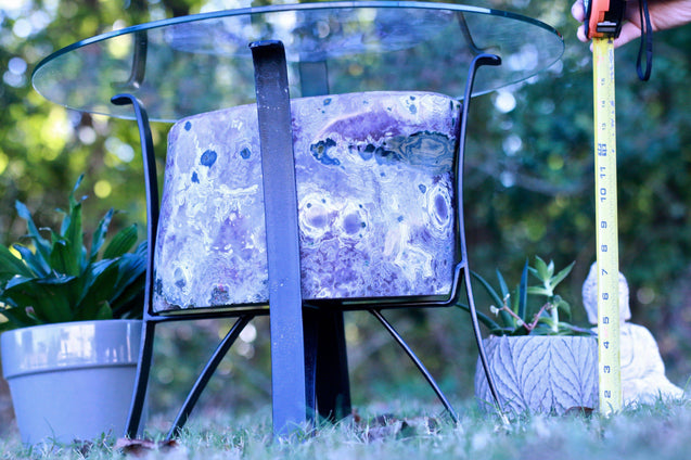 Amethyst Geode Table Natural Geode Exposure 22.00 Iron Stand Custom Glass GG-20s