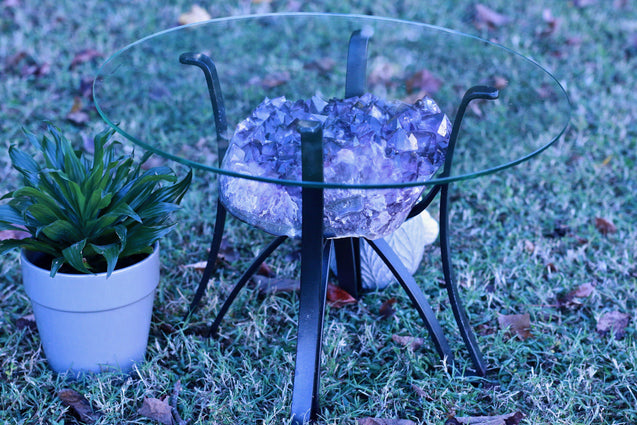 Amethyst Geode Table High Quality Huge Terminations 22.00 Iron Stand Custom Glass GG-21s