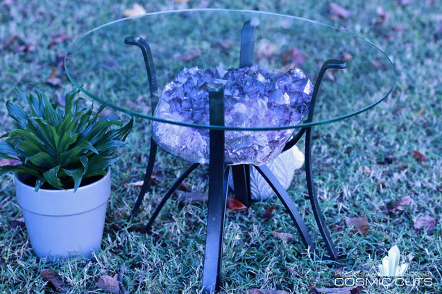 Amethyst Geode Table High Quality Huge Terminations 22.00 Iron Stand Custom Glass GG-21s