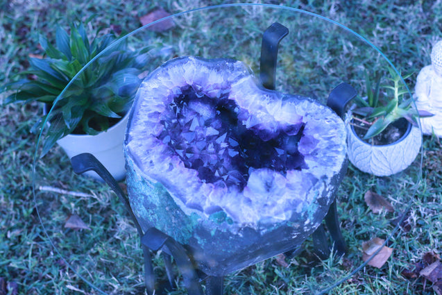 Deep Amethyst Geode Cathedral High Quality 22.00 Iron Stand Custom Glass Rare Mineral GG-22s