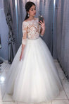 Long Sleeves Lace White Long Prom Wedding Dresses, Long Sleeves White Lace Formal Dresses, White Lace Evening Dresses