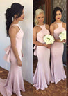 2021 New Arrival Satin Pink Backless High Neck Long Bridesmaid Dresses / Gowns