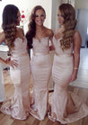 2021 Sexy Sheath/Column Satin Pearl Pink Sweetheart Lace Long Bridesmaid Dresses / Gowns