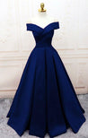 OFF THE SHOULDER NAVY LONG PROM DRESSES EVENING GOWNS