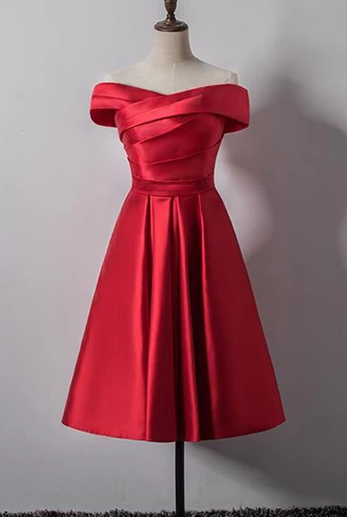 Cute Red Satin Off Shoulder Homecoming Dress, Red Homecoming Dress 2019