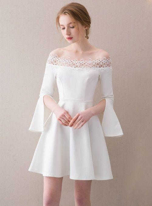 White Off The Shoulder Satin Homecoming Dress