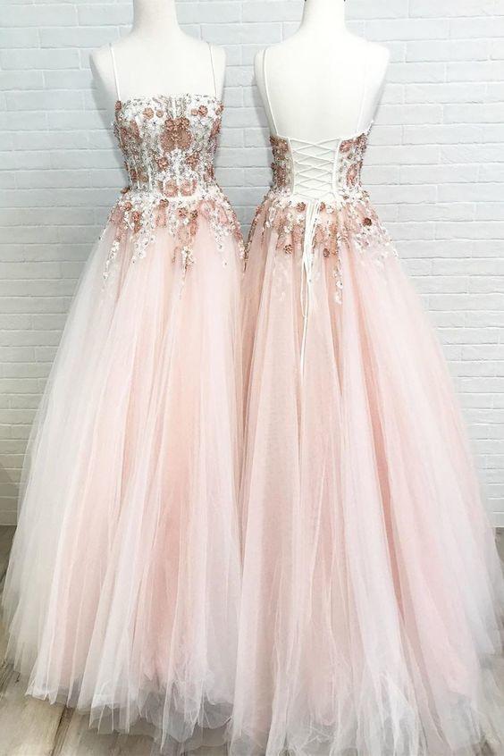 Lace-Up Sequined Pink Long Prom Dress