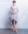 Gray tulle lace short prom dress, gray tulle homecoming dress