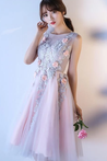 Beautiful Floral Lace Tulle Party Dress, Knee Length Prom Dress