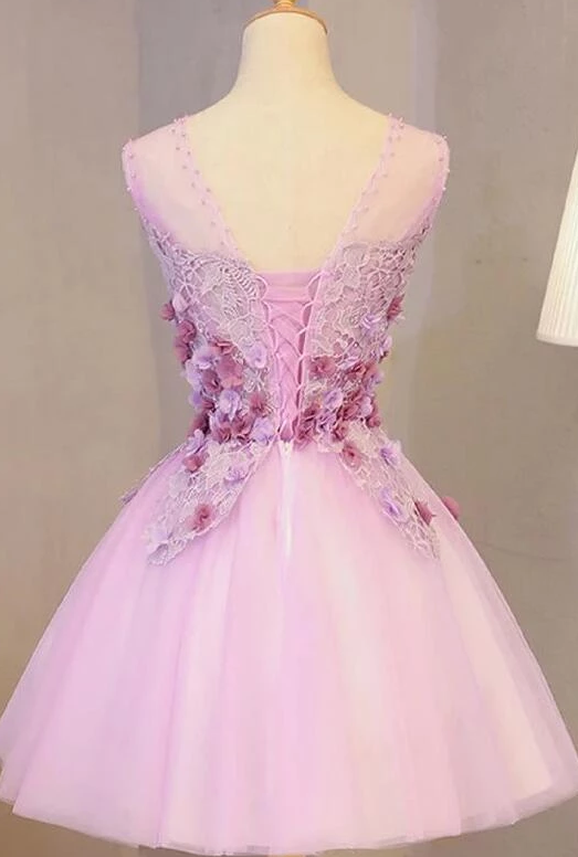 Lovely Scoop Homecoming Dress, A-Line Cute Lace Short Prom Dresses