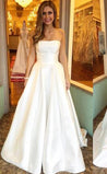 Simple A Line Strapless Floor-length Plain 2021 Wedding Dresses