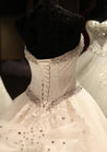 Tulle Chapel Train Ball Gown Sleeveless Sweetheart Lace Up Wedding Dresses / Gowns With Appliqued Beaded